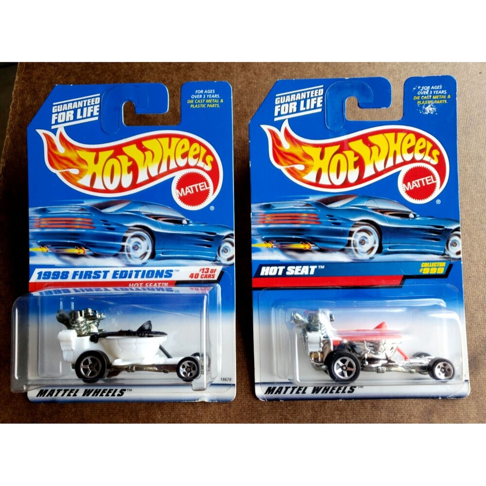 Hot Wheels HOT SEAT 1998 First Editions White 648 & 1999 Mainline Chrome 999 LOT